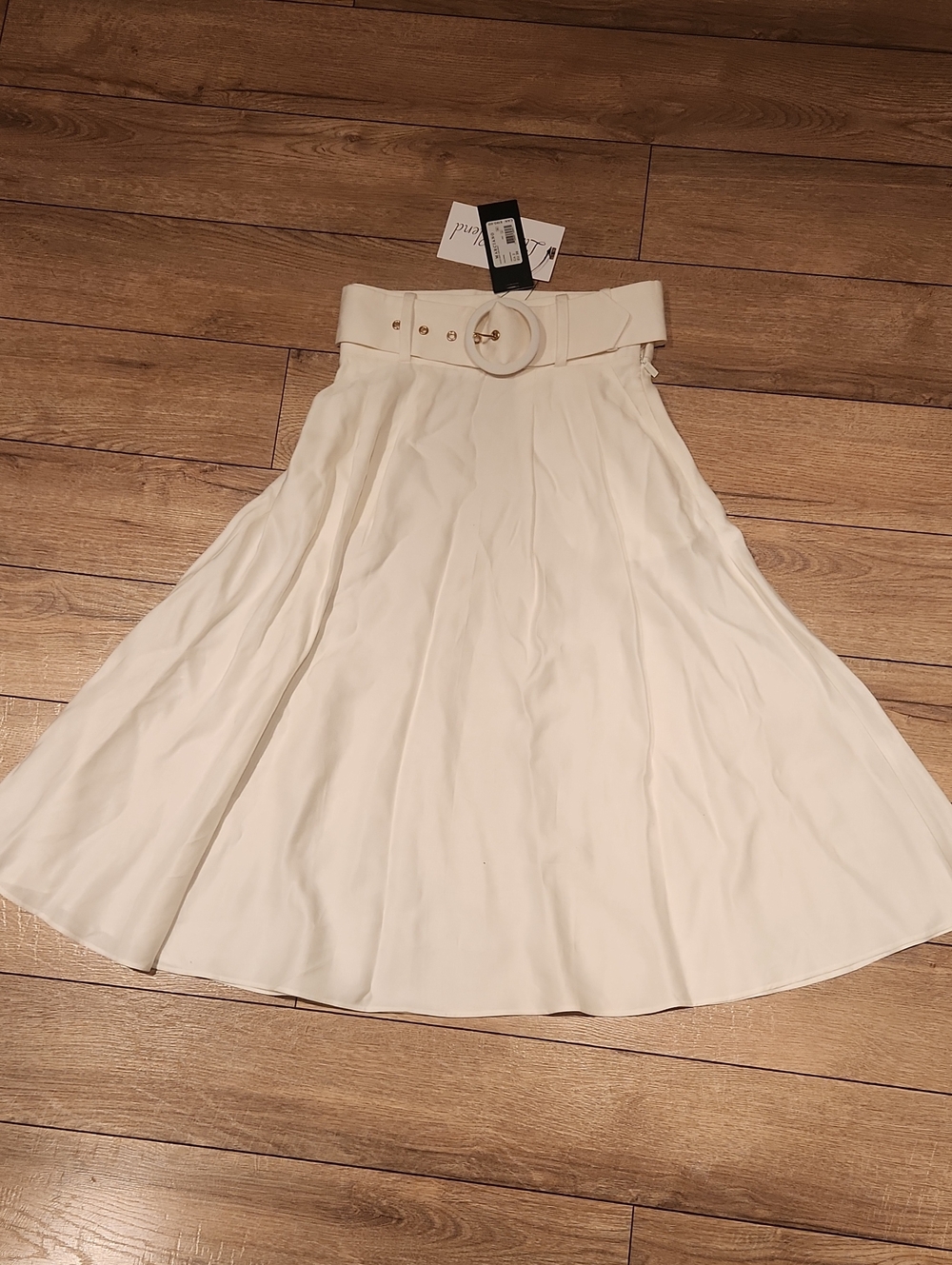 Marciano High-Waist Cream A-Line Belted Skirt